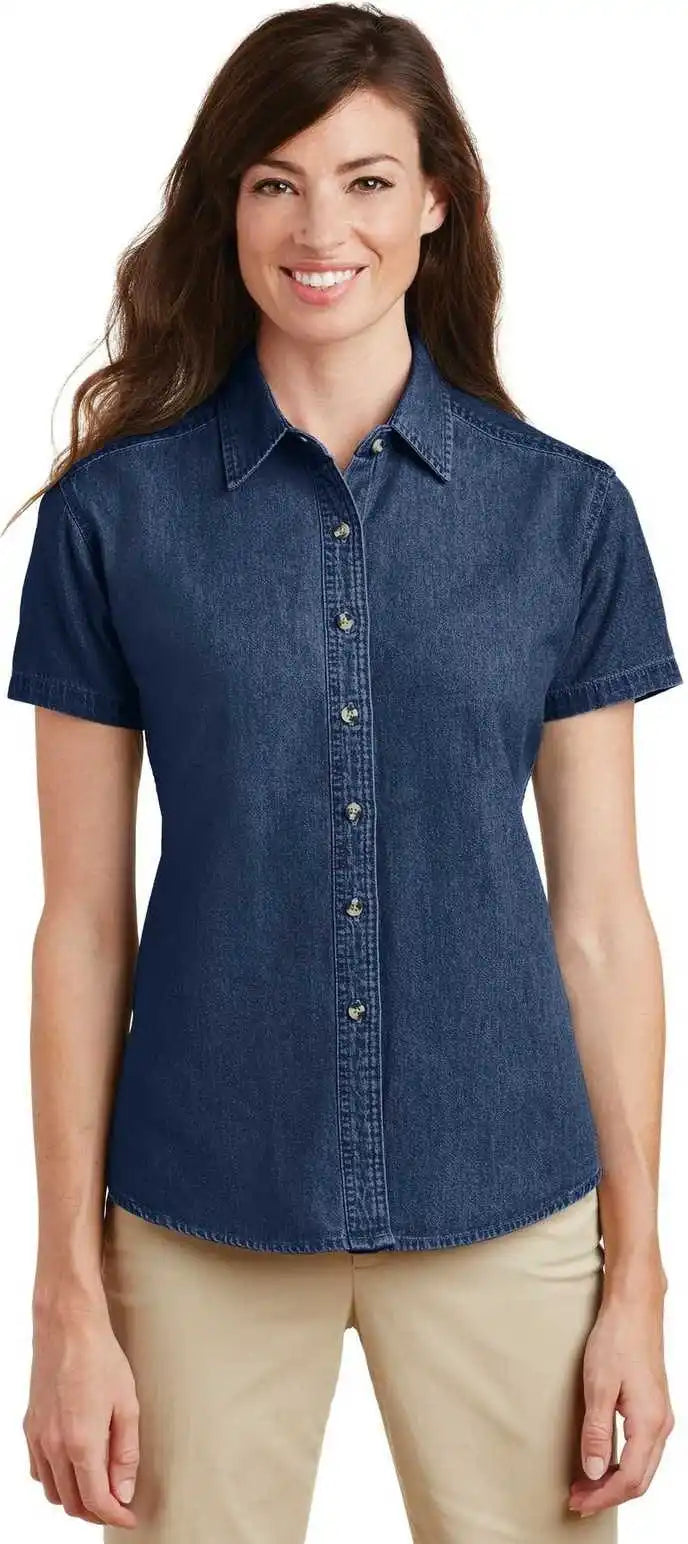 Port &amp; Company Lsp11 Ladies Short Sleeve Value Denim Shirt Ink Blue