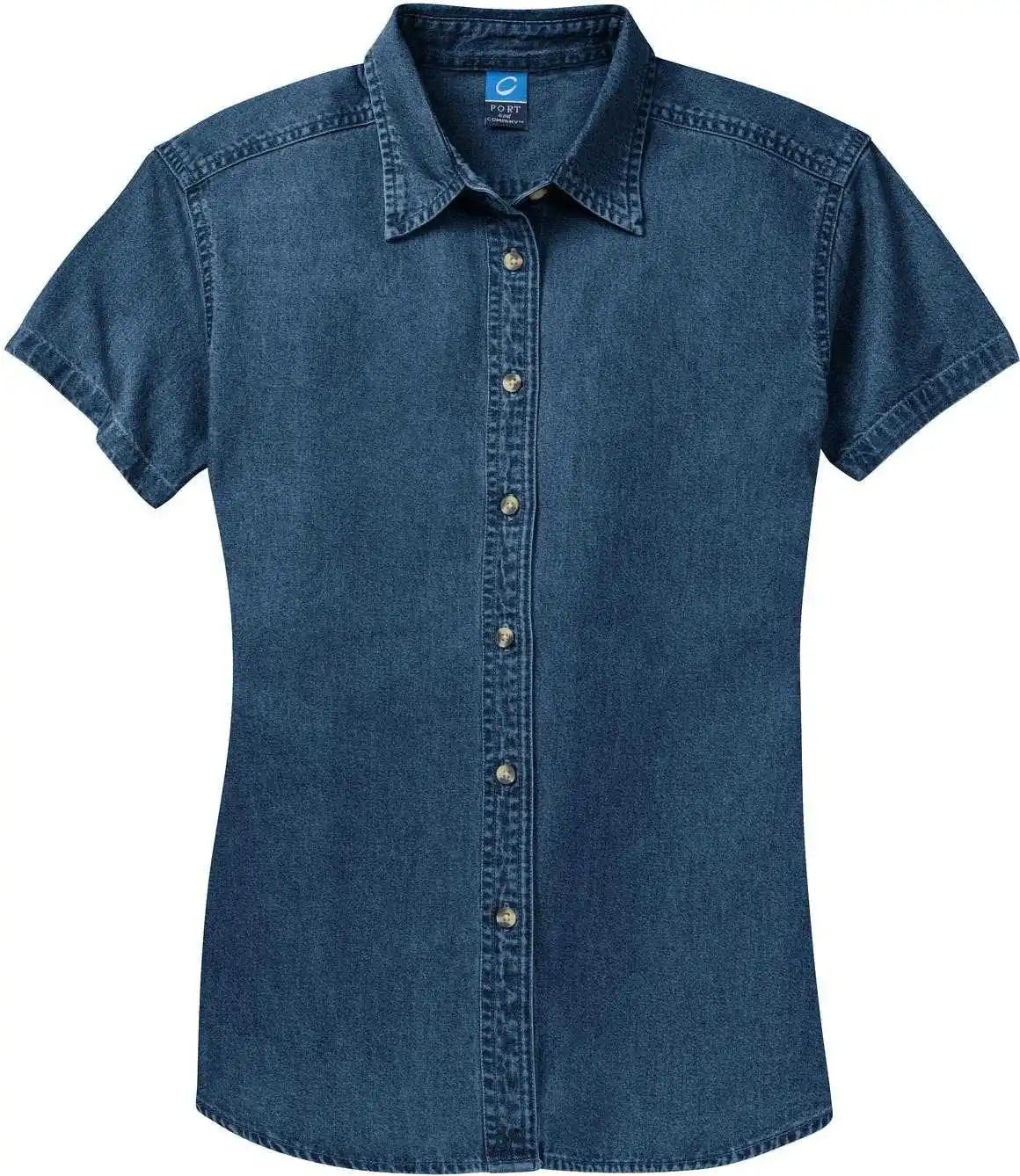Port &amp; Company Lsp11 Ladies Short Sleeve Value Denim Shirt Ink Blue