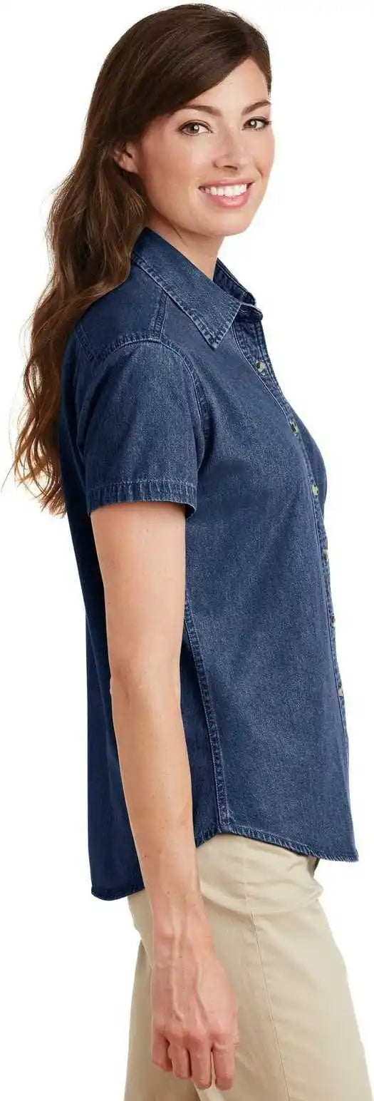 Port &amp; Company Lsp11 Ladies Short Sleeve Value Denim Shirt Ink Blue