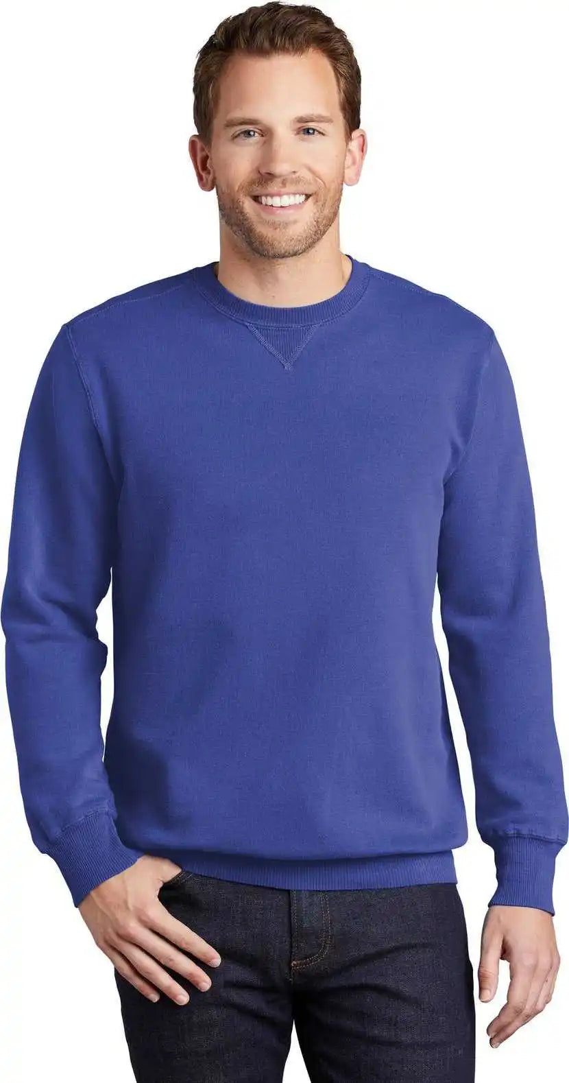 Port &amp; Company Pc098 Beach Wash Garment Dyed Crewneck Sweatshirt Blueiris