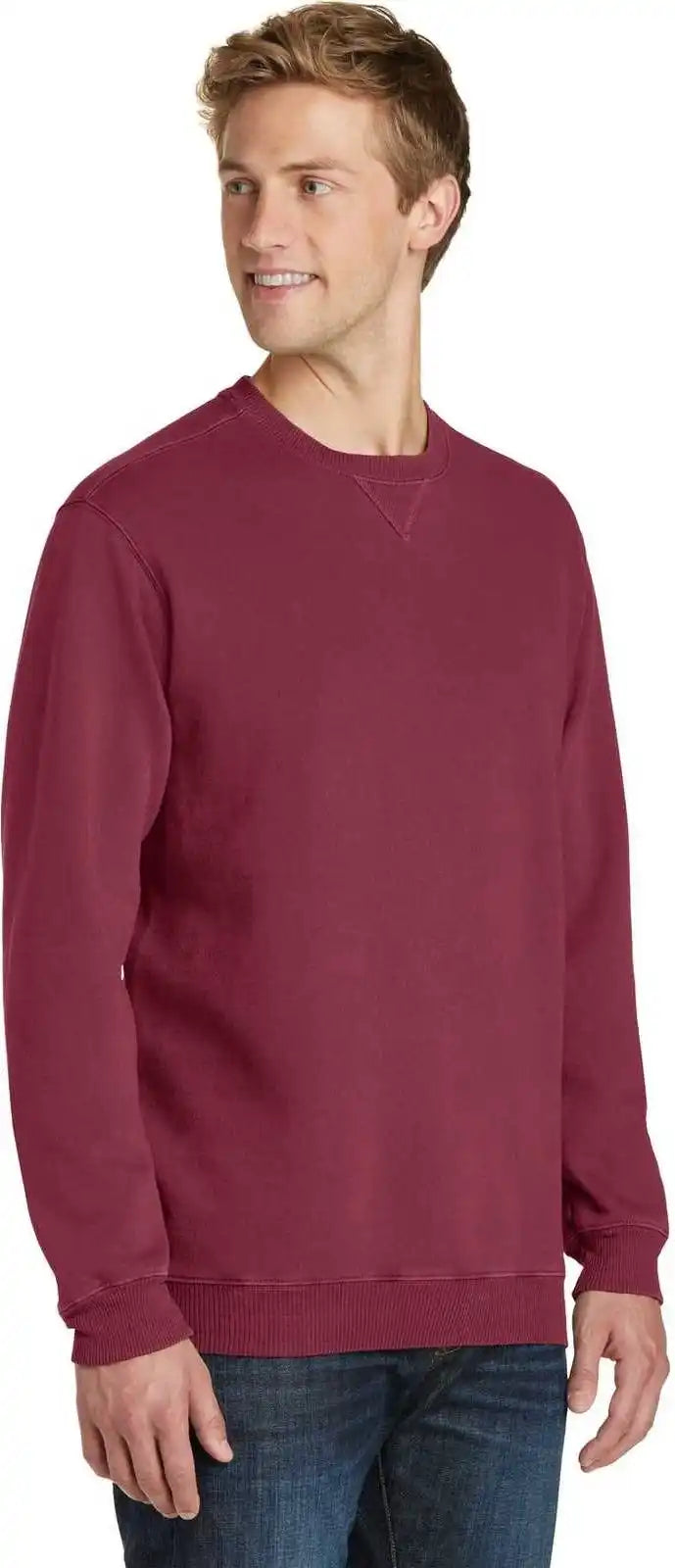 Port &amp; Company Pc098 Beach Wash Garment Dyed Sweatshirt Merlot