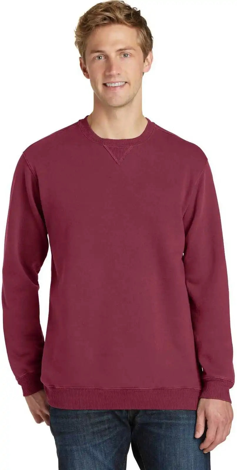 Port &amp; Company Pc098 Beach Wash Garment Dyed Sweatshirt Merlot