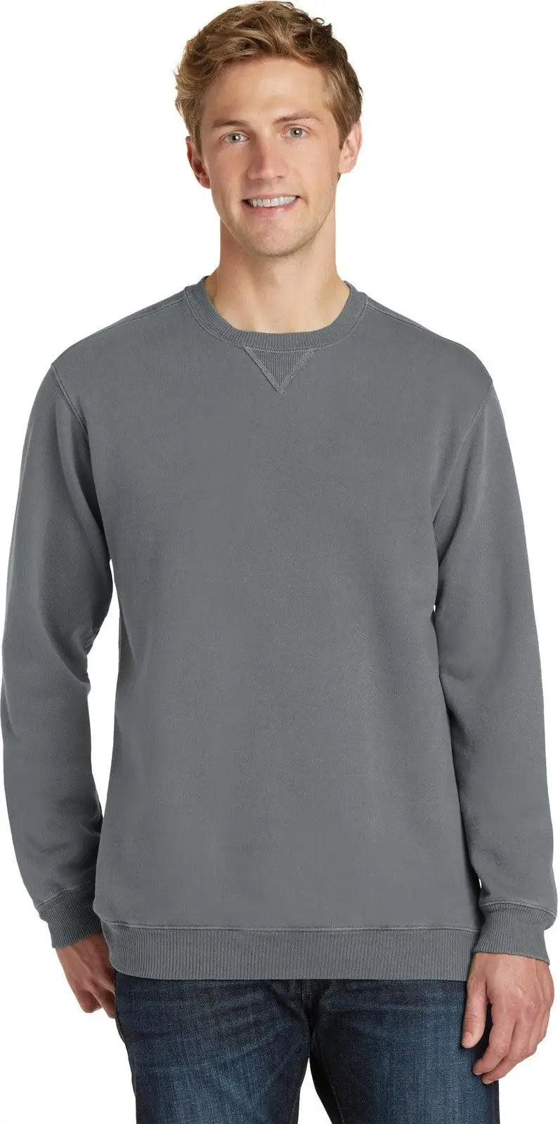 Port & Company Pc098 co Beach Wash Garment-dyed Crewneck Sweatshirt - Pewter - Adult s