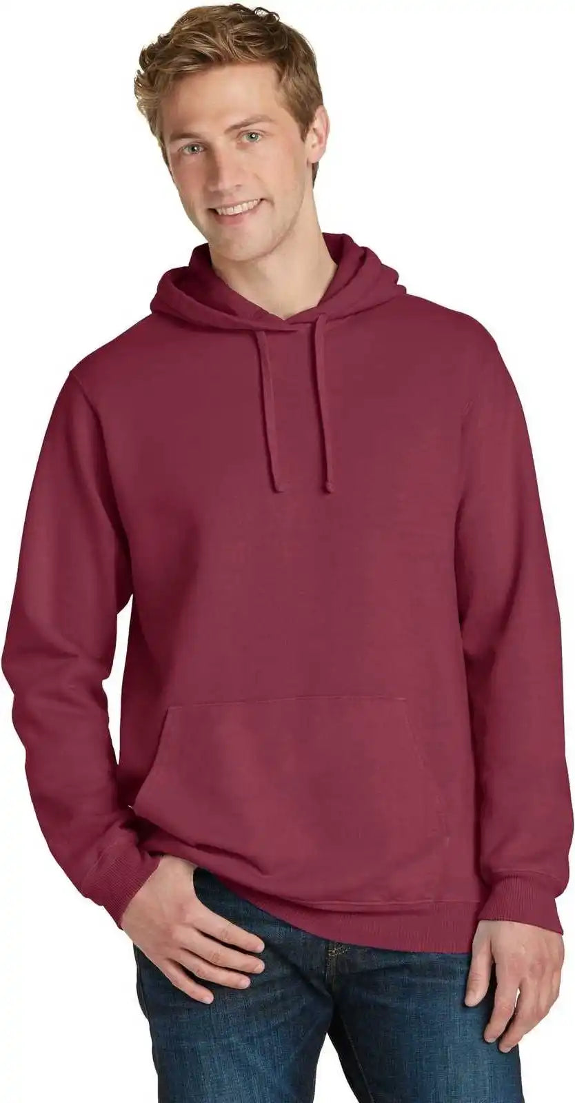 Port &amp; Company Pc098h Beach Wash Garment Dyed Pullover Hooded Sweatshirt Merlot