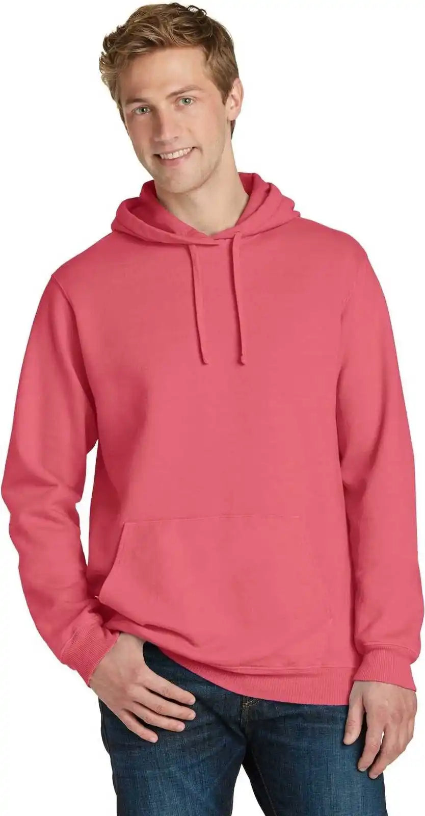 Port &amp; Company Pc098h Beach Wash Garment Dyed Pullover Hooded Sweatshirt Fruit Punch