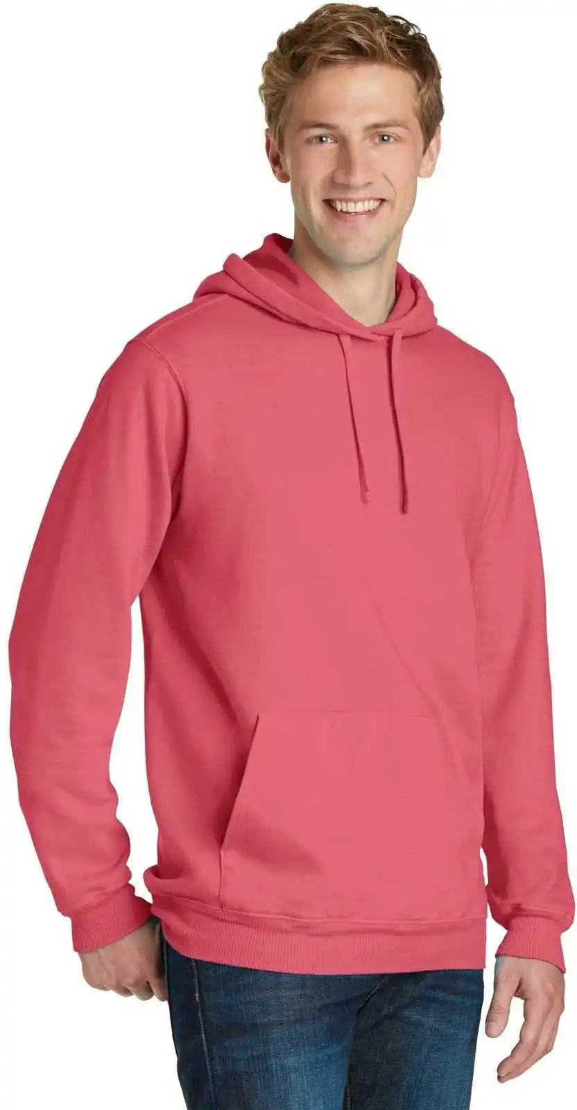 Port &amp; Company Pc098h Beach Wash Garment Dyed Pullover Hooded Sweatshirt Fruit Punch