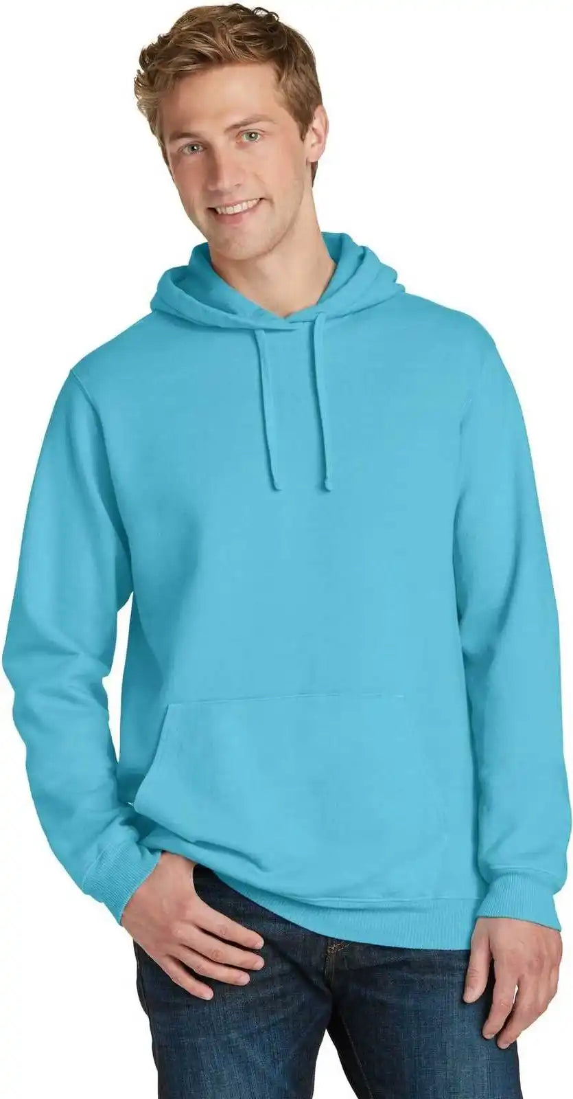 Port &amp; Company Pc098h Beach Wash Garment Dyed Pullover Hooded Sweatshirt Tidal Wave