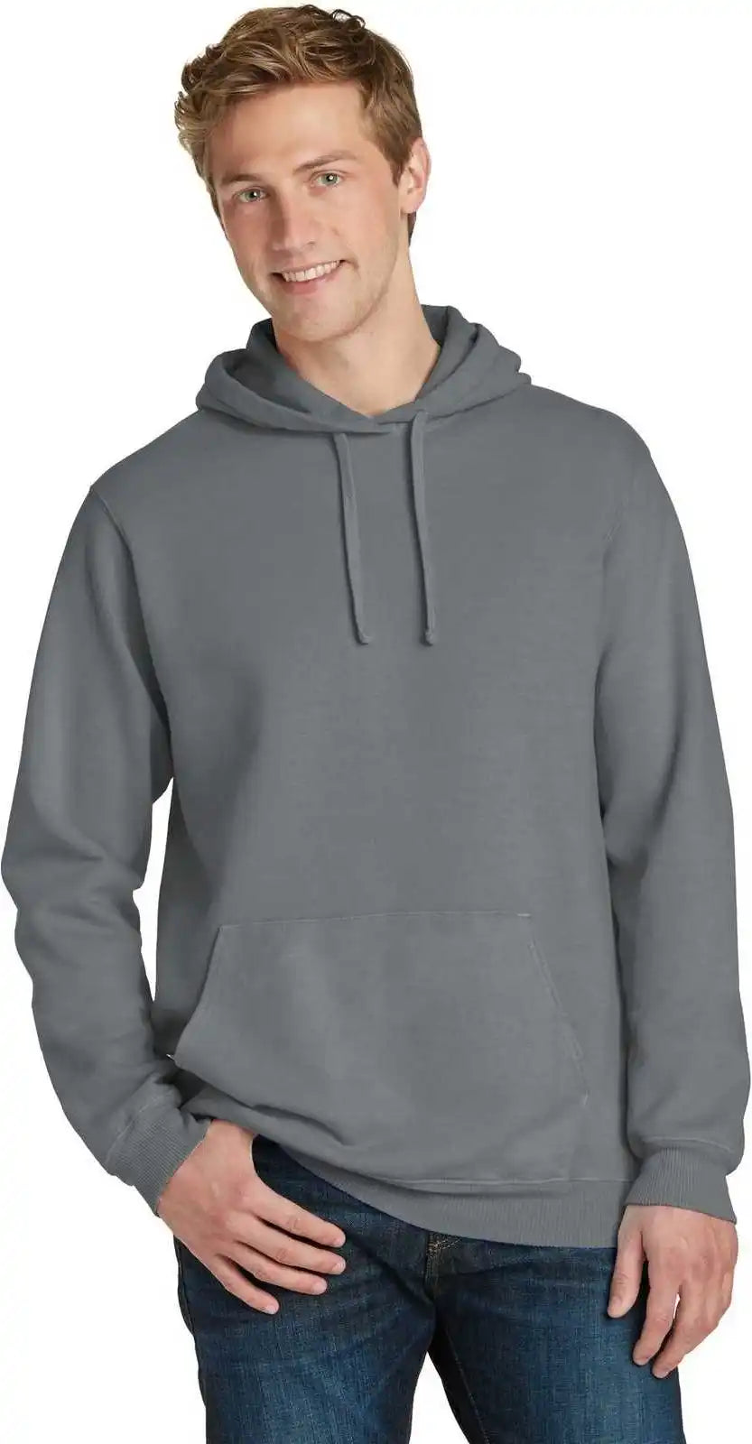 Port &amp; Company Pc098h Beach Wash Garment Dyed Pullover Hooded Sweatshirt Pewter