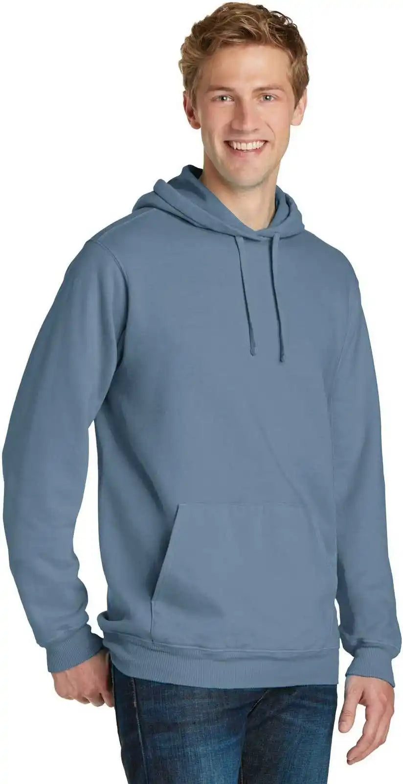 Port &amp; Company Pc098h Beach Wash Garment Dyed Pullover Hooded Sweatshirt Denim Blue