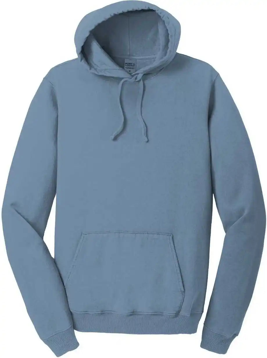 Port &amp; Company Pc098h Beach Wash Garment Dyed Pullover Hooded Sweatshirt Denim Blue