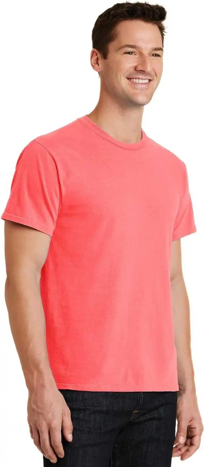 Port &amp; Company Pc099 Beach Wash Garment Dyed Tee Neon Coral