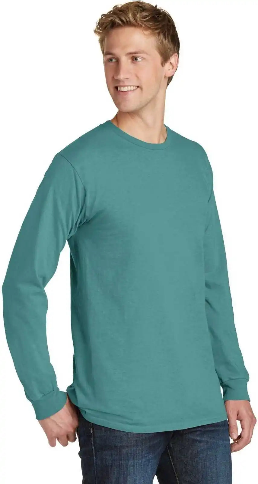 Port &amp; Company Pc099ls Beach Wash Garment Dyed Long Sleeve Tee Peacock