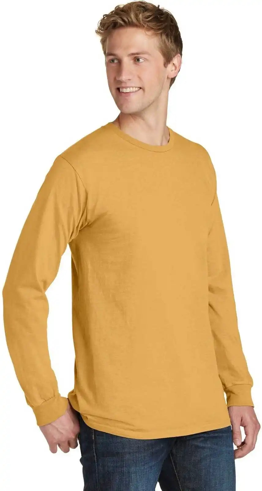 Port &amp; Company Pc099ls Beach Wash Garment Dyed Long Sleeve Tee Dijon