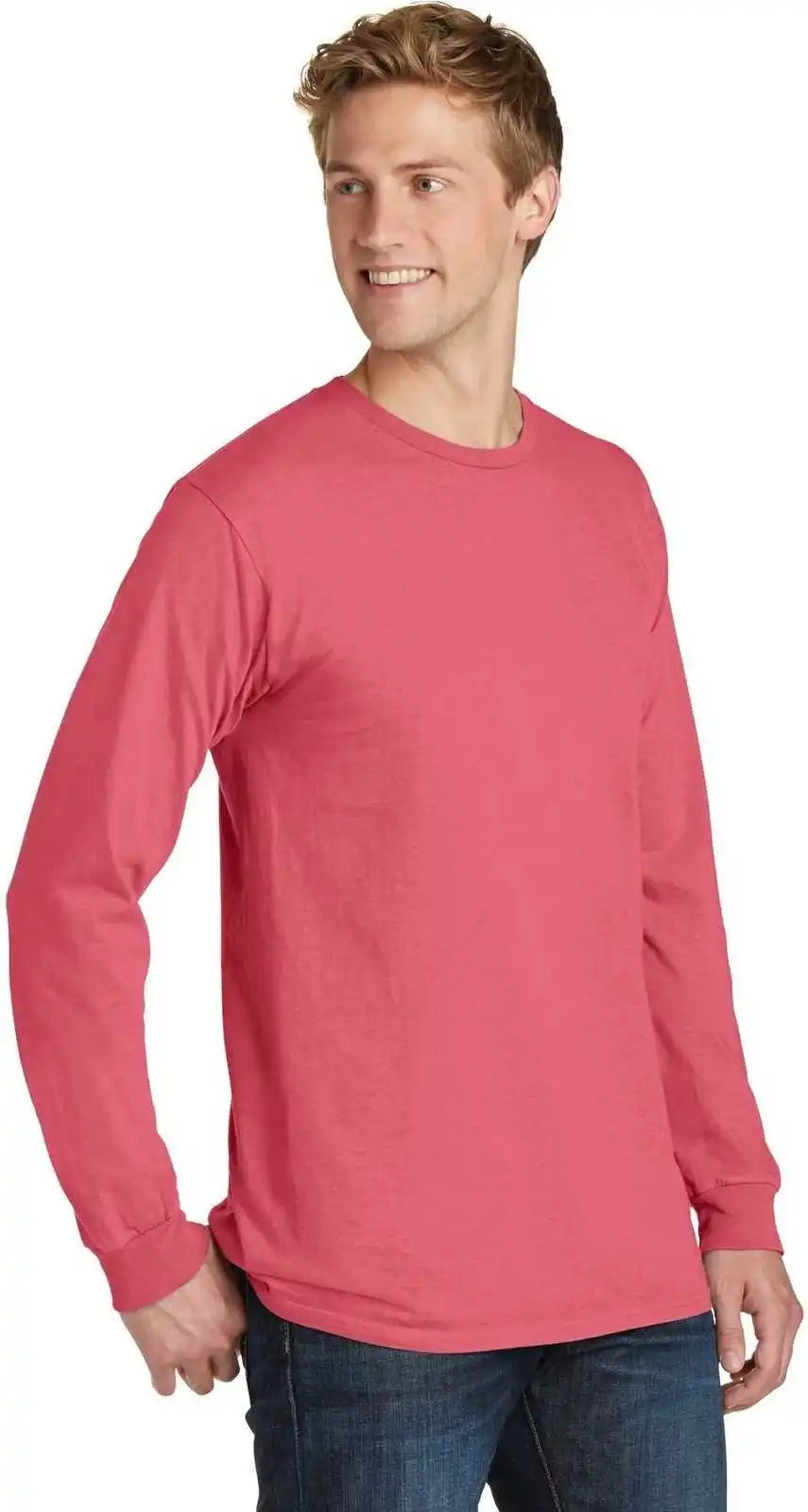Port &amp; Company Pc099ls Beach Wash Garment Dyed Long Sleeve Tee Fruit Punch