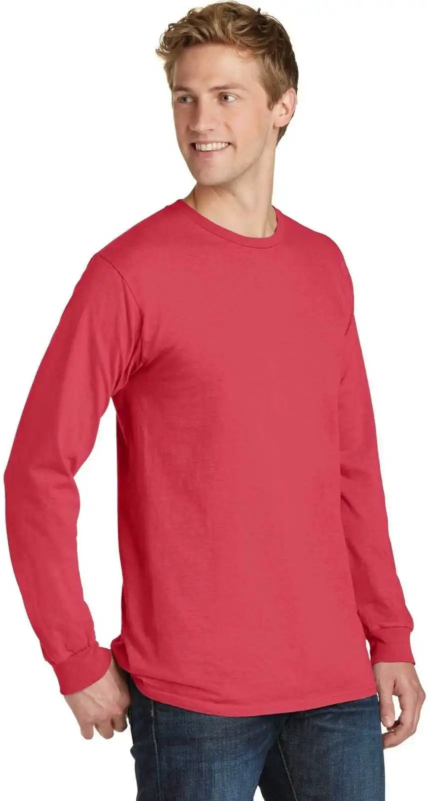 Port &amp; Company Pc099ls Beach Wash Garment Dyed Long Sleeve Tee Poppy