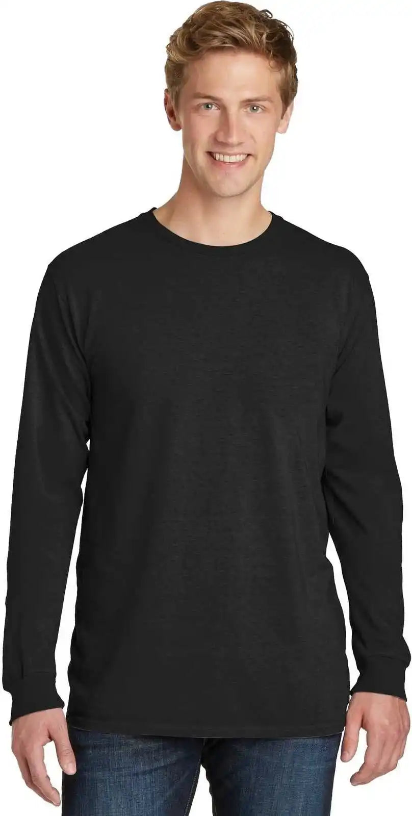 Port &amp; Company Pc099ls Beach Wash Garment Dyed Long Sleeve Tee Black