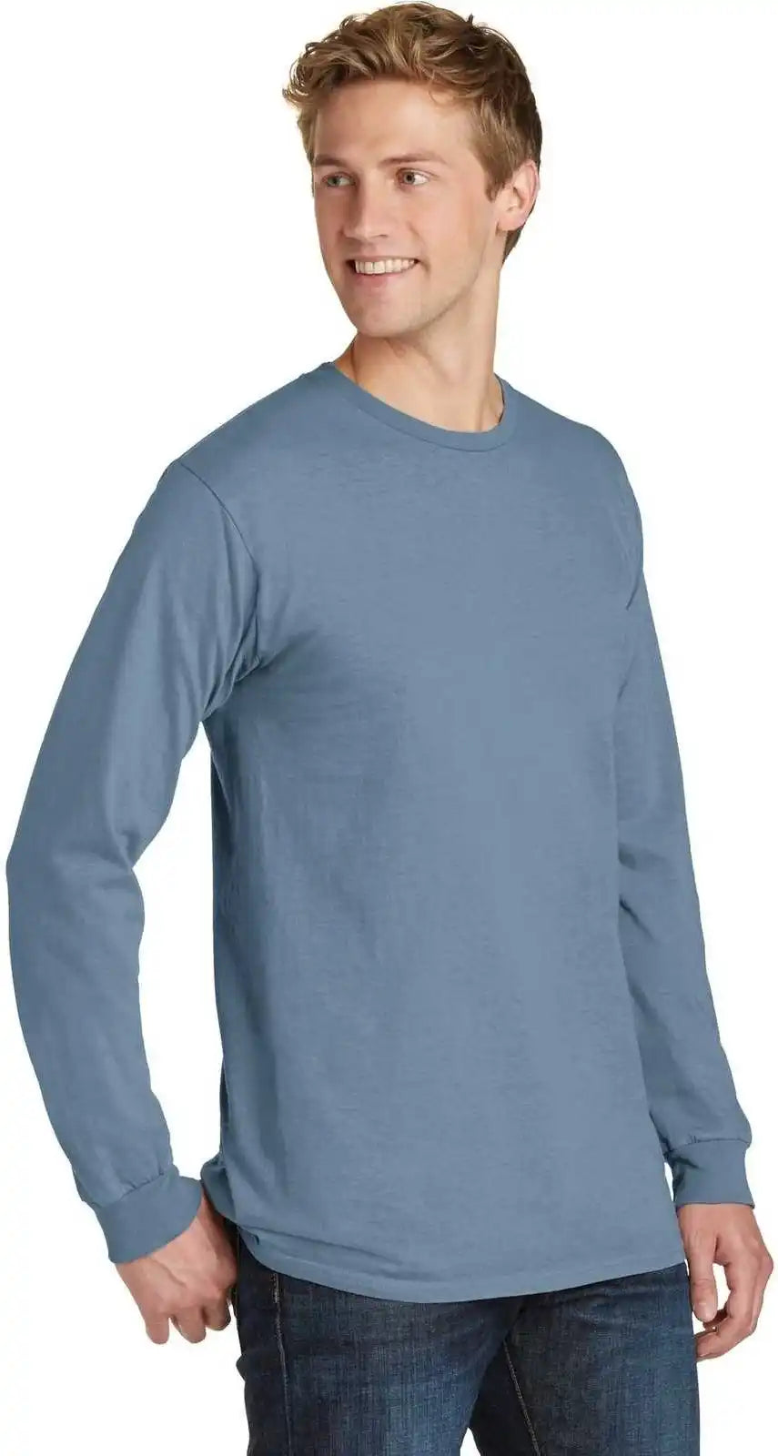 Port &amp; Company Pc099ls Beach Wash Garment Dyed Long Sleeve Tee Denim Blue
