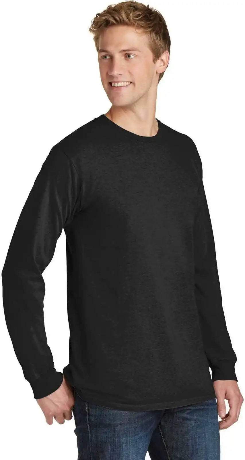 Port &amp; Company Pc099ls Beach Wash Garment Dyed Long Sleeve Tee Black