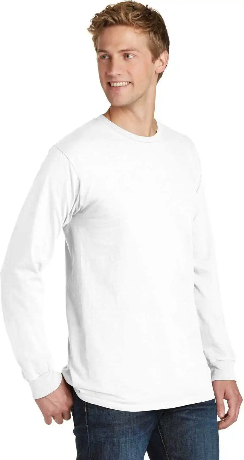 Port &amp; Company Pc099ls Beach Wash Garment Dyed Long Sleeve Tee White