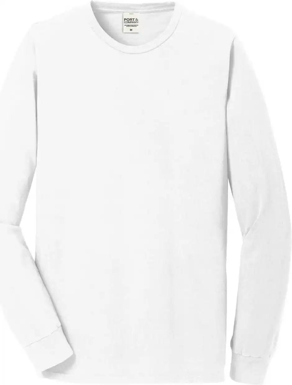 Port &amp; Company Pc099ls Beach Wash Garment Dyed Long Sleeve Tee White