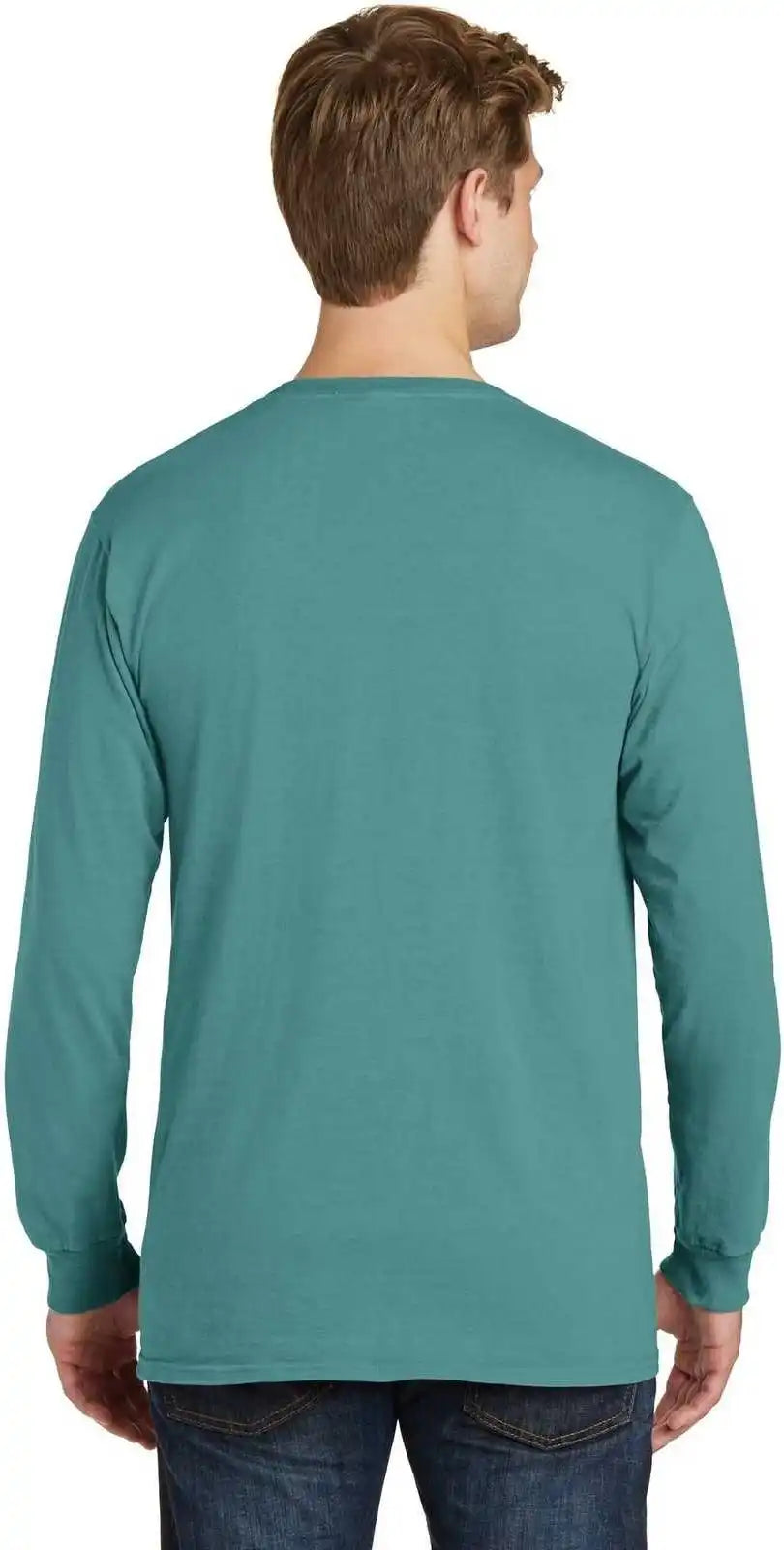 Port &amp; Company Pc099ls Beach Wash Garment Dyed Long Sleeve Tee Peacock
