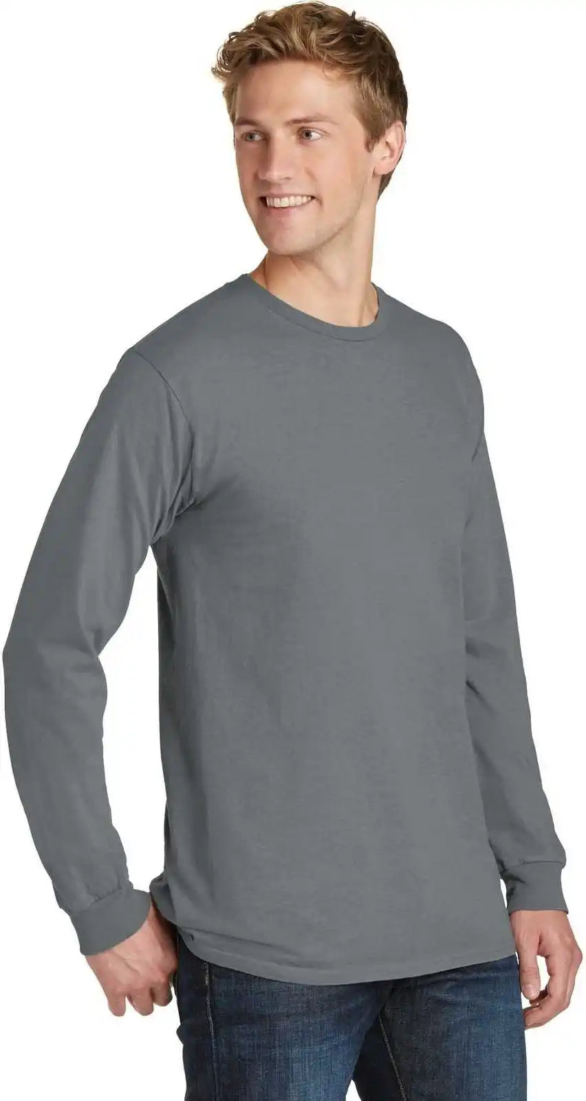 Port &amp; Company Pc099ls Beach Wash Garment Dyed Long Sleeve Tee Pewter