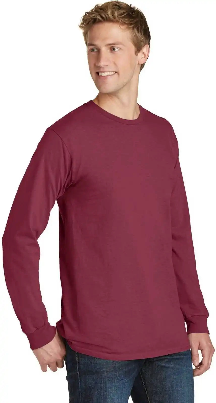 Port &amp; Company Pc099ls Beach Wash Garment Dyed Long Sleeve Tee Merlot