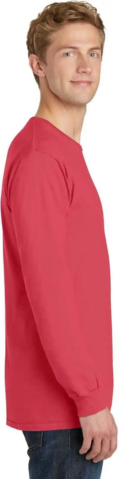Port &amp; Company Pc099ls Beach Wash Garment Dyed Long Sleeve Tee Poppy