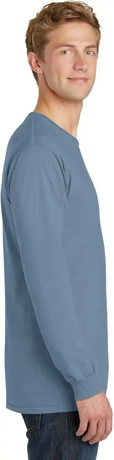 Port &amp; Company Pc099ls Beach Wash Garment Dyed Long Sleeve Tee Denim Blue