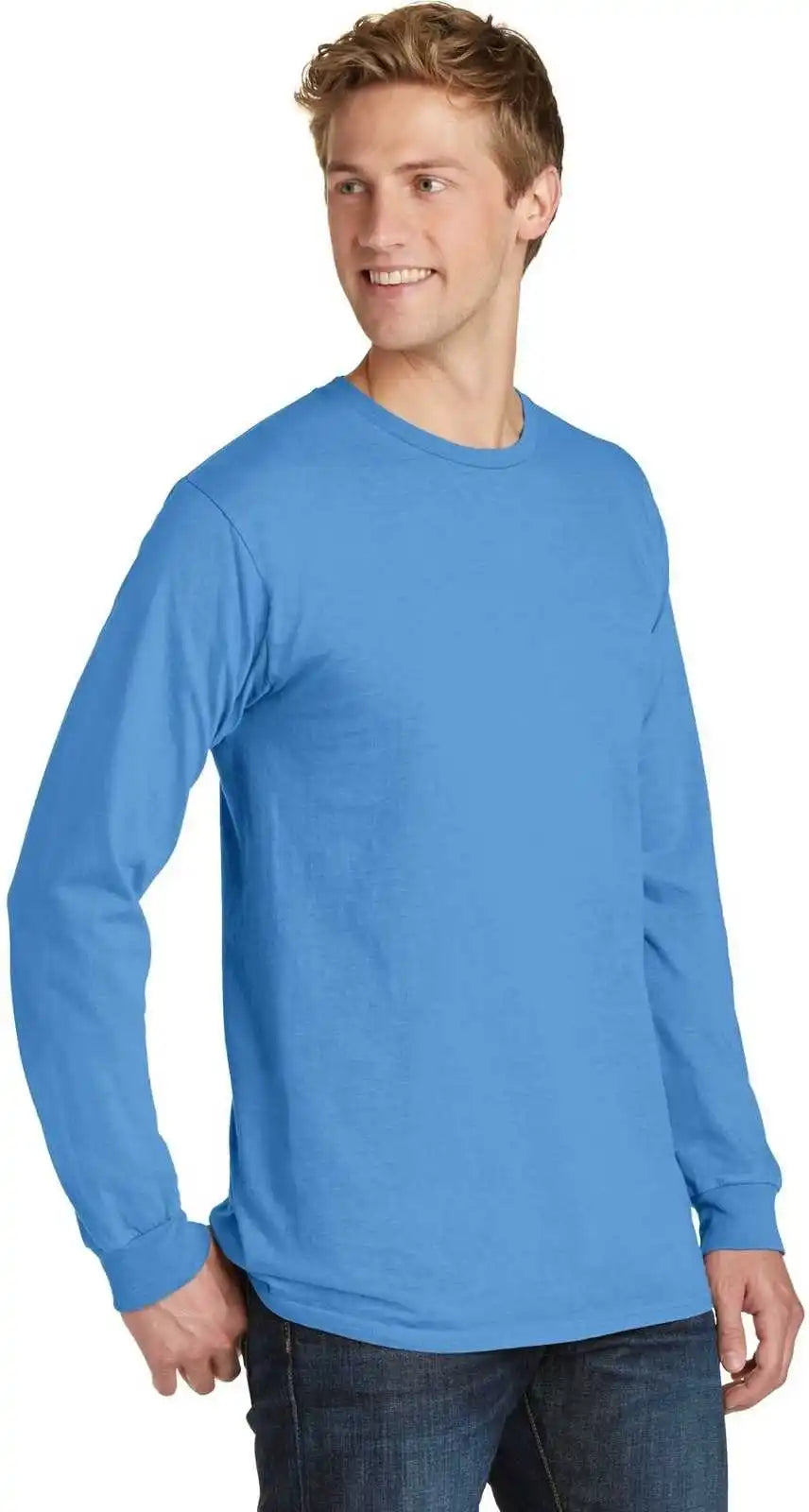 Port &amp; Company Pc099ls Beach Wash Garment Dyed Long Sleeve Tee Blue Moon
