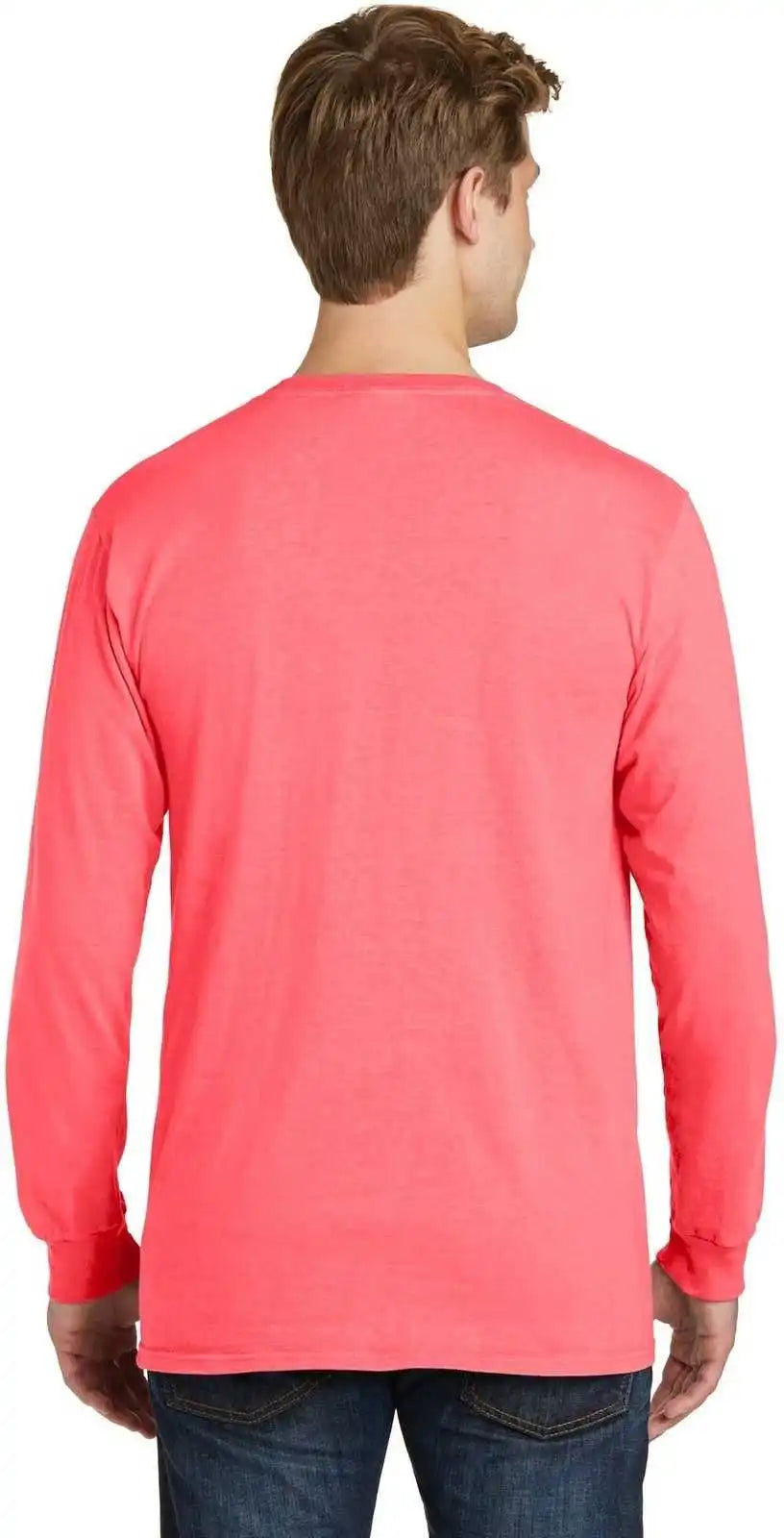 Port & Company Pc099ls Beach Wash Garment-dyed Long Sleeve Tee - Neon Coral