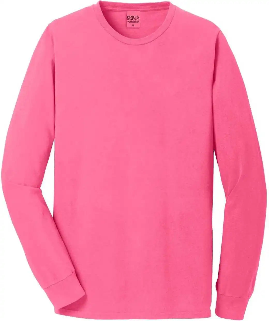 Port &amp; Company Pc099ls Beach Wash Garment Dyed Long Sleeve Tee Neon Pink