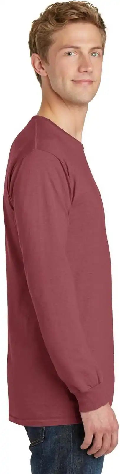 Port &amp; Company Pc099ls Beach Wash Garment Dyed Long Sleeve Tee Red Rock