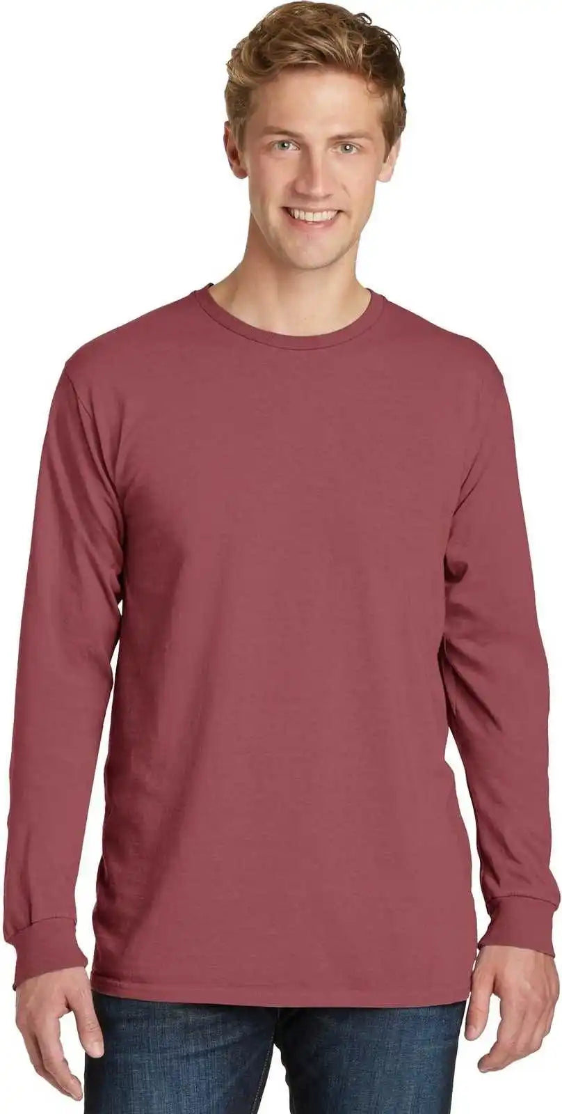Port & Company Pc099ls Beach Wash Garment Dyed Long Sleeve Tee Red Rock
