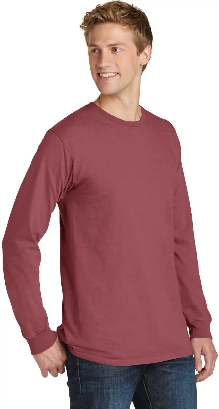 Port &amp; Company Pc099ls Beach Wash Garment Dyed Long Sleeve Tee Red Rock