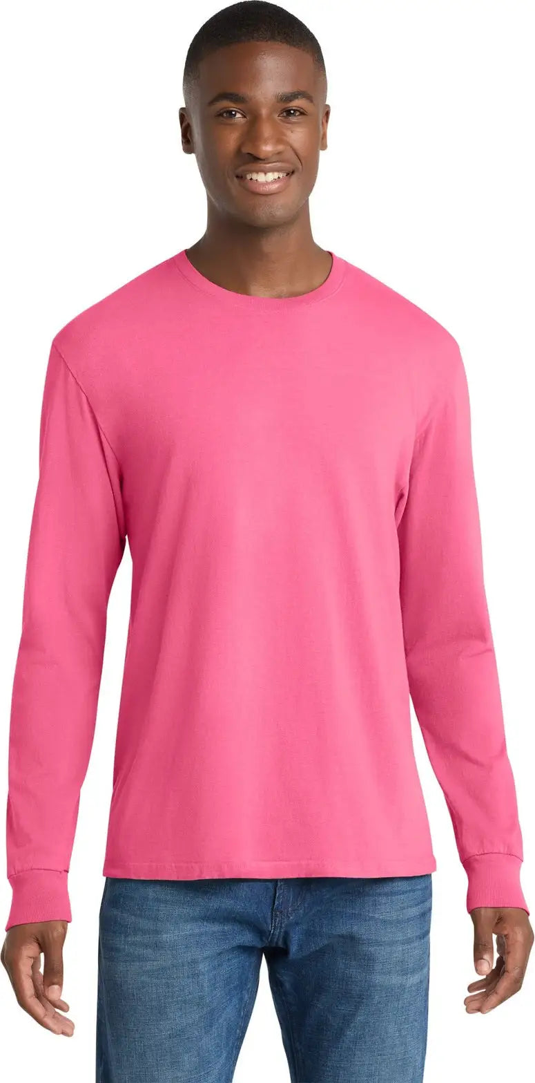 Port & Company Pc099ls co Beach Wash Garment-dyed Long Sleeve Tee - Neon Pink