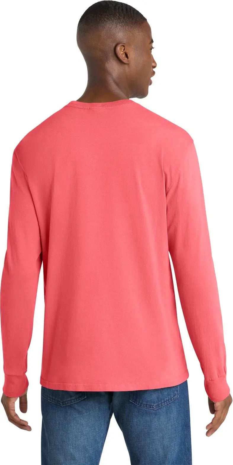 Port & Company Pc099ls co Beach Wash Garment-dyed Long Sleeve Tee - Neon Coral