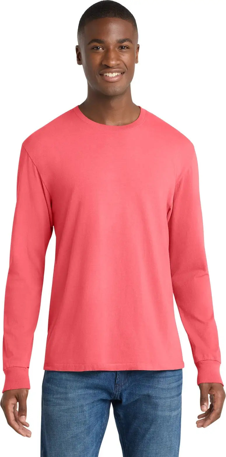 Port & Company Pc099ls co Beach Wash Garment-dyed Long Sleeve Tee - Neon Coral