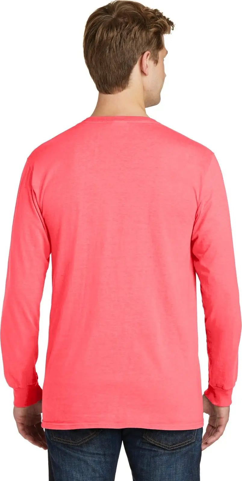 Port & Company Pc099ls co Beach Wash Garment-dyed Long Sleeve Tee - Neon Coral