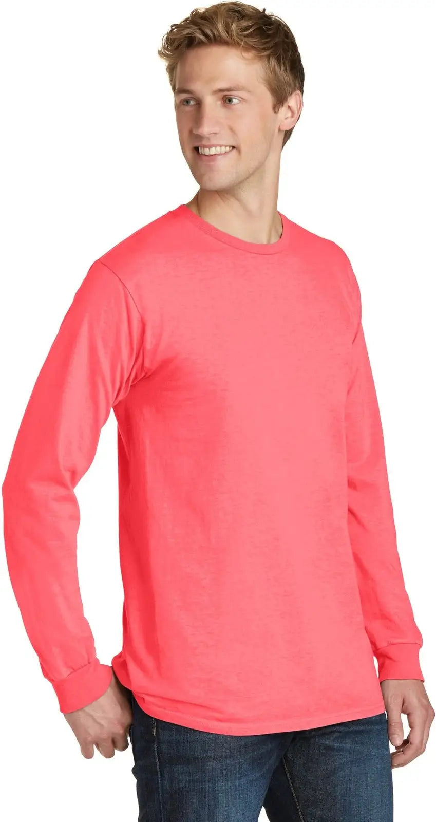 Port & Company Pc099ls co Beach Wash Garment-dyed Long Sleeve Tee - Neon Coral