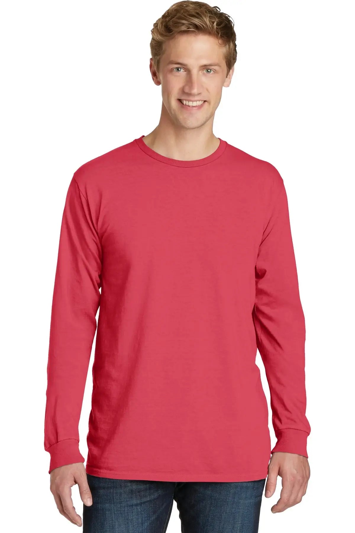 Port & Company Pc099ls co Beach Wash Garment-dyed Long Sleeve Tee - Poppy - Adult s