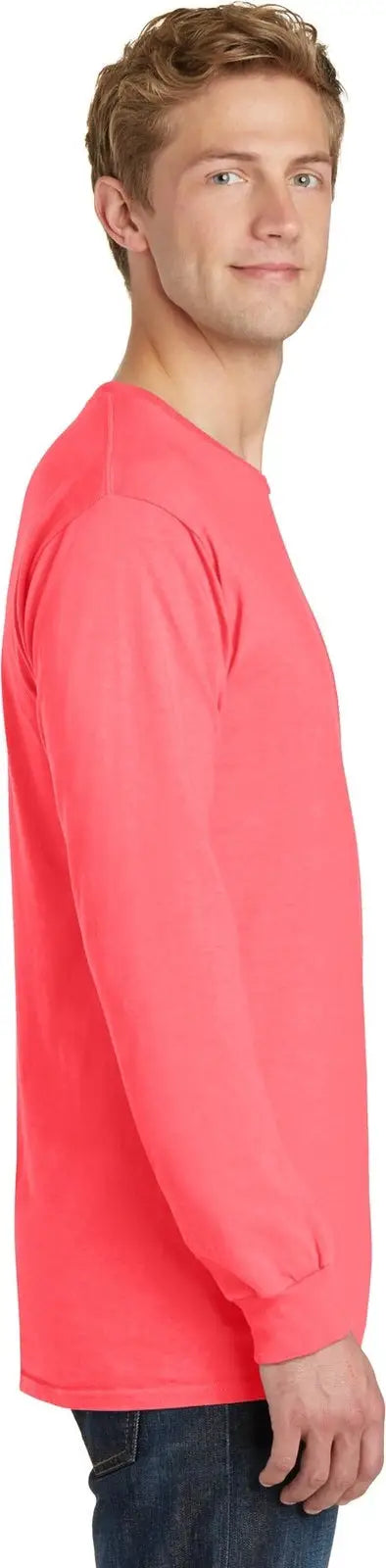 Port & Company Pc099ls co Beach Wash Garment-dyed Long Sleeve Tee - Neon Coral