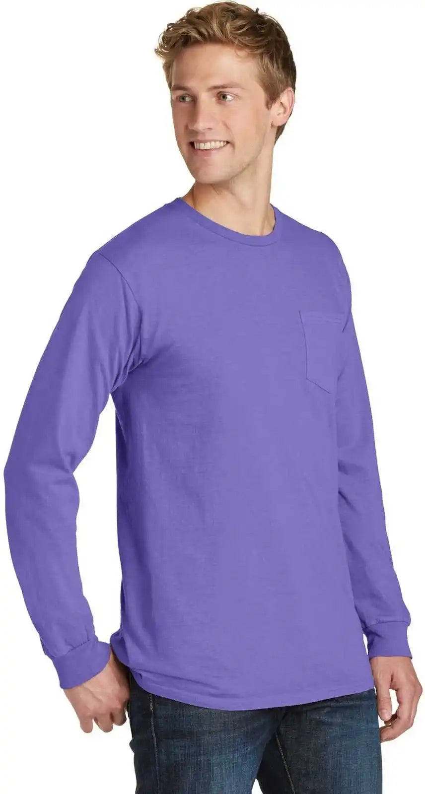 Port &amp; Company Pc099lsp Beach Wash Garment-dyed Long Sleeve Pocket Tee - Amethyst