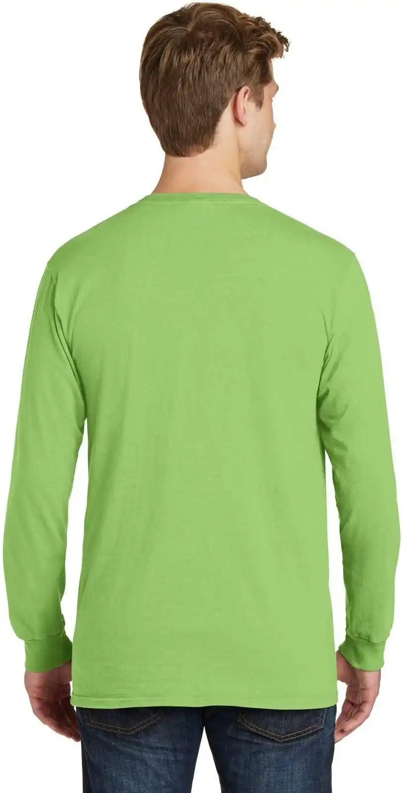 Port & Company Pc099lsp Beach Wash Garment-dyed Long Sleeve Pocket Tee - Limeade