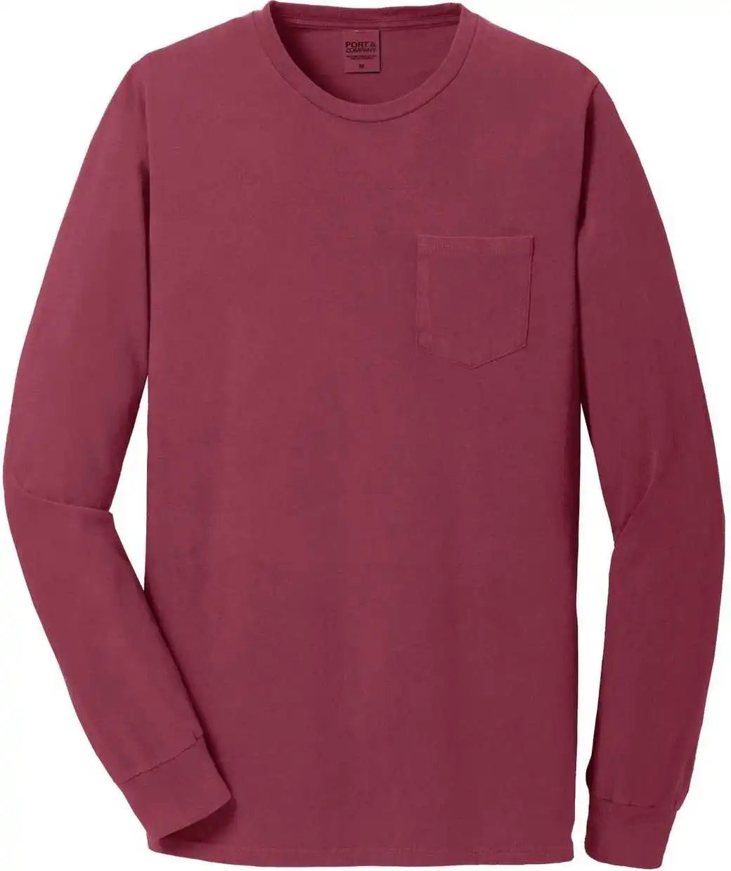 Port & Company Pc099lsp Beach Wash Garment-dyed Long Sleeve Pocket Tee - Merlot