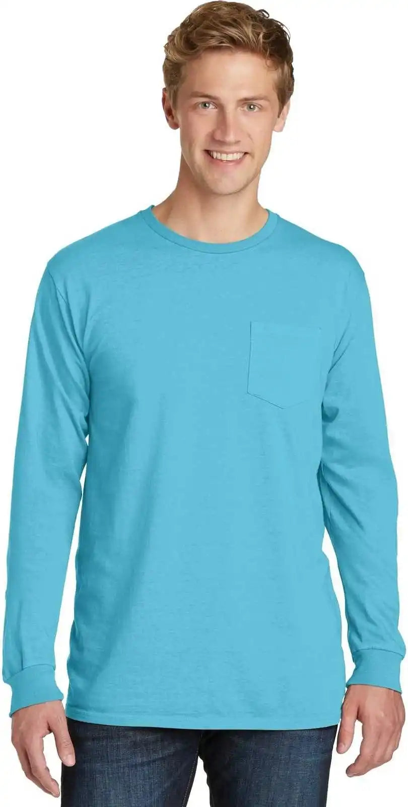 Port & Company Pc099lsp Beach Wash Garment-dyed Long Sleeve Pocket Tee - Tidal Wave