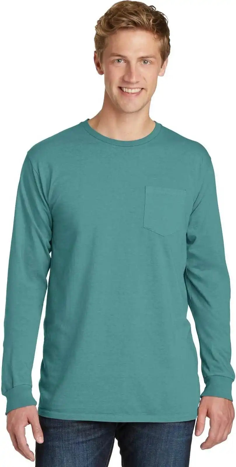 Port & Company Pc099lsp Beach Wash Garment-dyed Long Sleeve Pocket Tee - Peacock