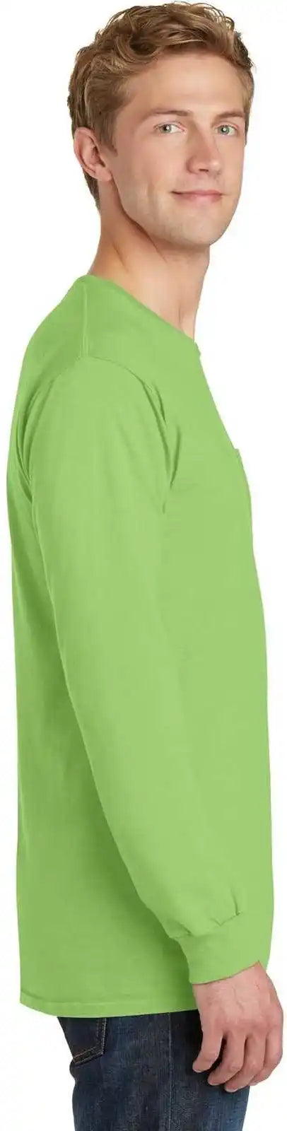 Port &amp; Company Pc099lsp Beach Wash Garment-dyed Long Sleeve Pocket Tee - Limeade