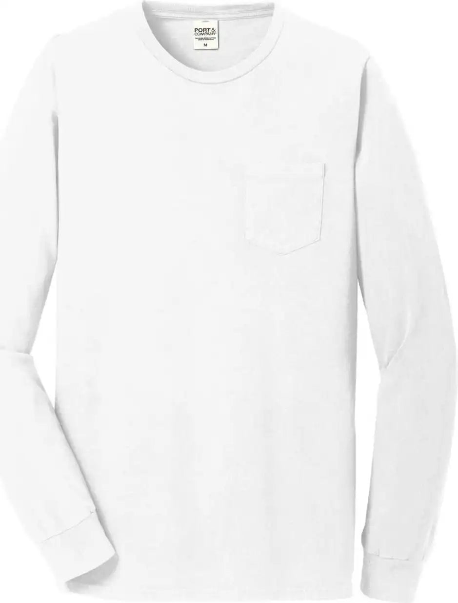 Port & Company Pc099lsp Beach Wash Garment-dyed Long Sleeve Pocket Tee - White