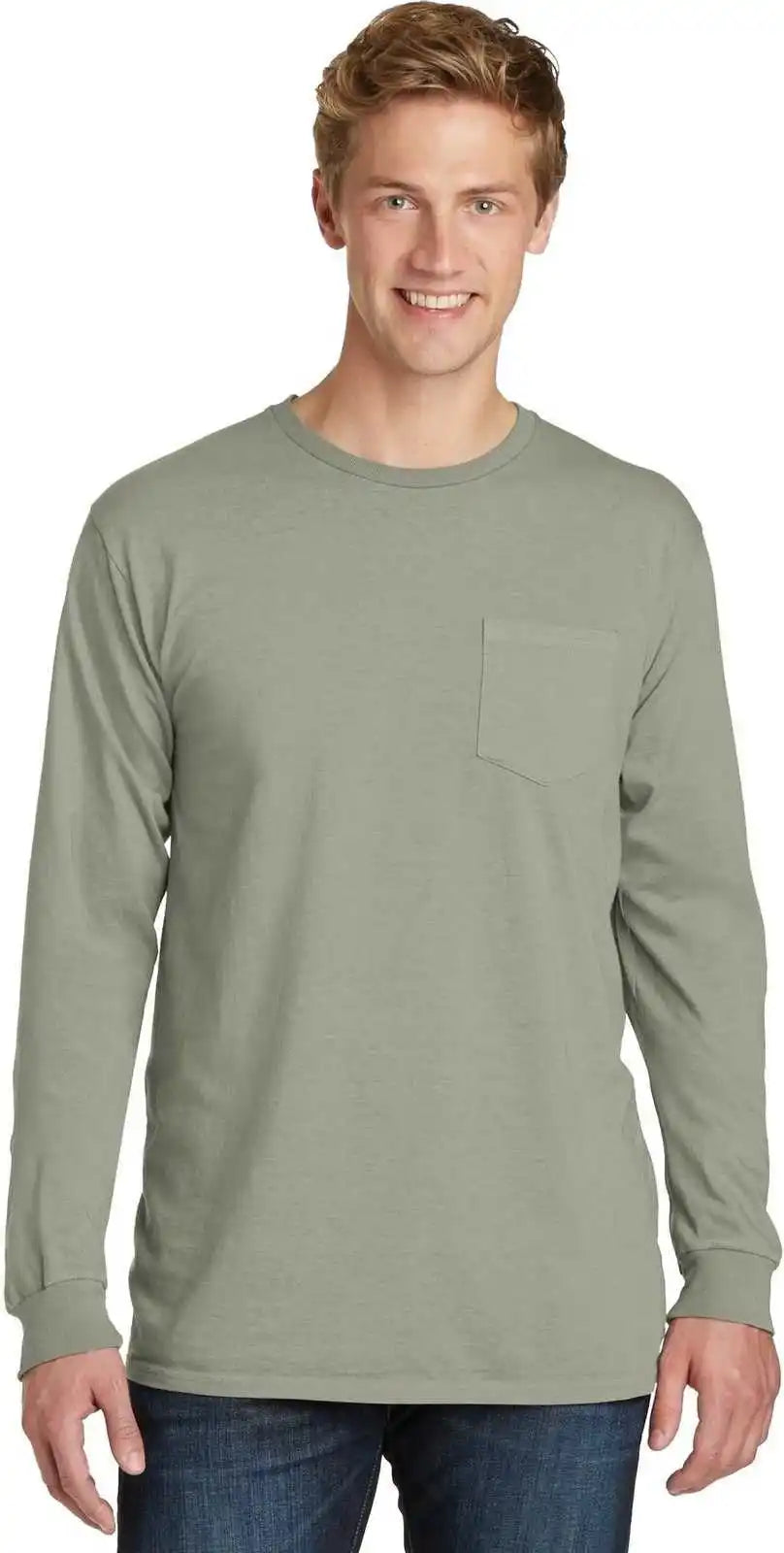 Port & Company Pc099lsp Beach Wash Garment-dyed Long Sleeve Pocket Tee - Walnut